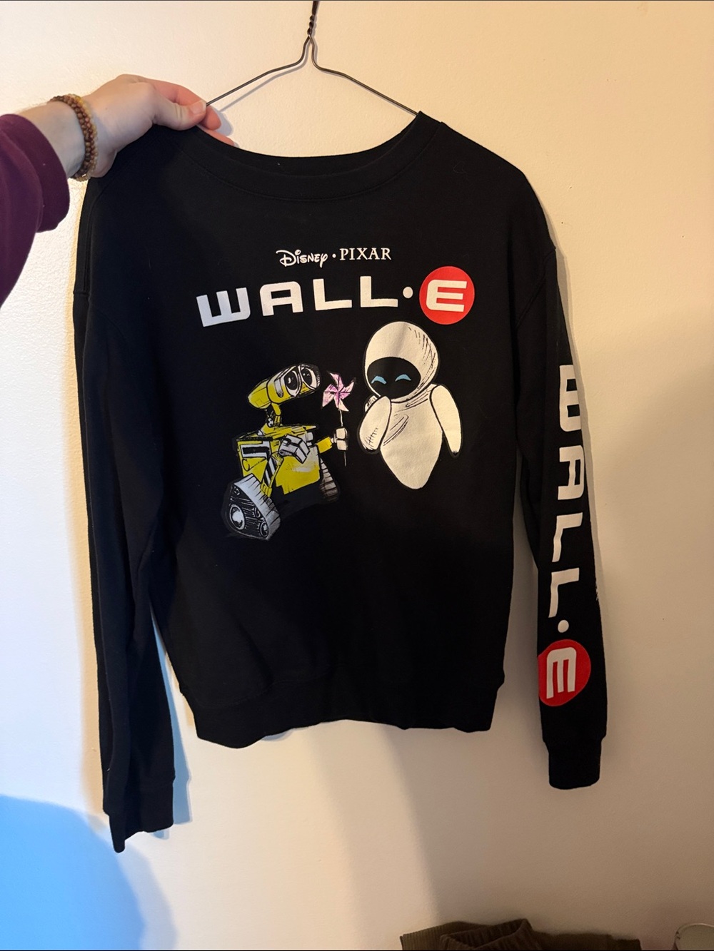Disney WALL·E Black Crewneck Sweatshirt with Yellow WALL·E and White EVE Graphic